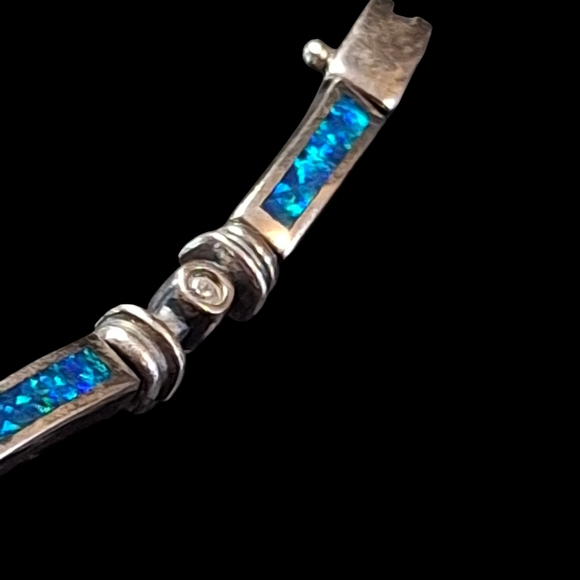 925 Sterling Silver Lab Grown Created Opal Bars 7 inch Chain Gemstone Diamond - Picture 3 of 13